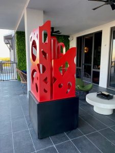 Custom metal art with vibrant color.