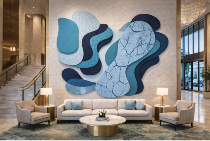 Large Layered Wall Art Hotel Lobby Mixed media custom metal wall art.